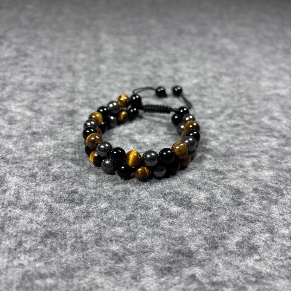 Black & Brown Beaded Adjustable Bracelet